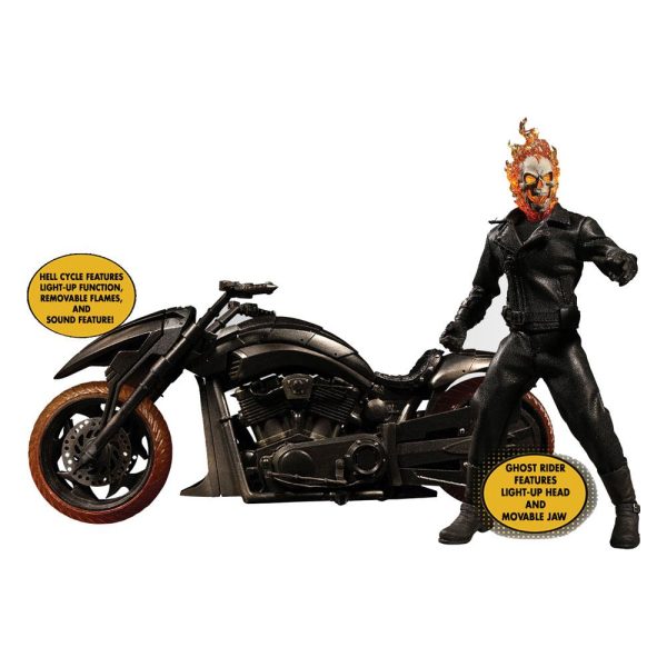 Mezco : Ghost Rider & Hell Cycle : Ghost Rider Action Figure & Vehicle w/ Sound & Light Up 1/12